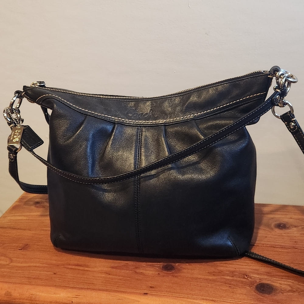 Y2K Coach Hobo Crossbody Shoulder Bag Vintage Black Leather Purse Silver